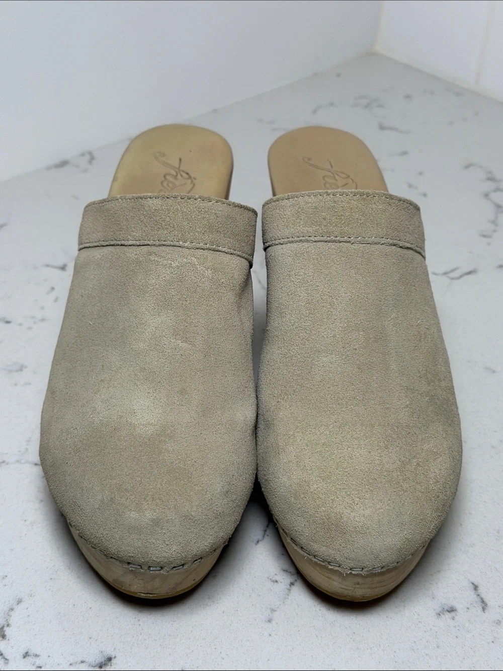 Free People Taupe Suede Wedge Mule Clogs
